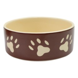 Trixie Ceramic Pet Bowl Paw Prints Brown & Cream
